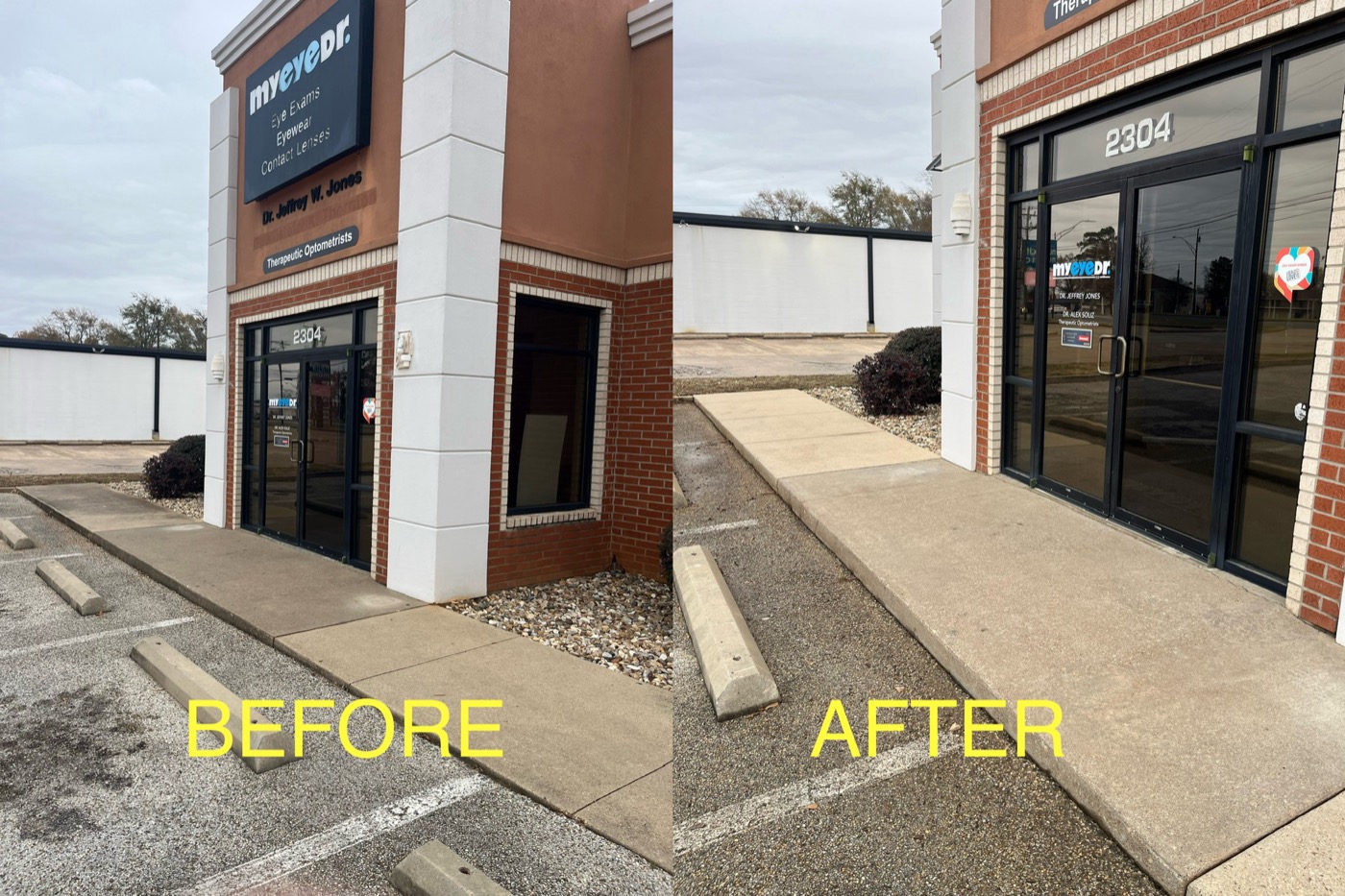 Office storefront & walkway — before & after