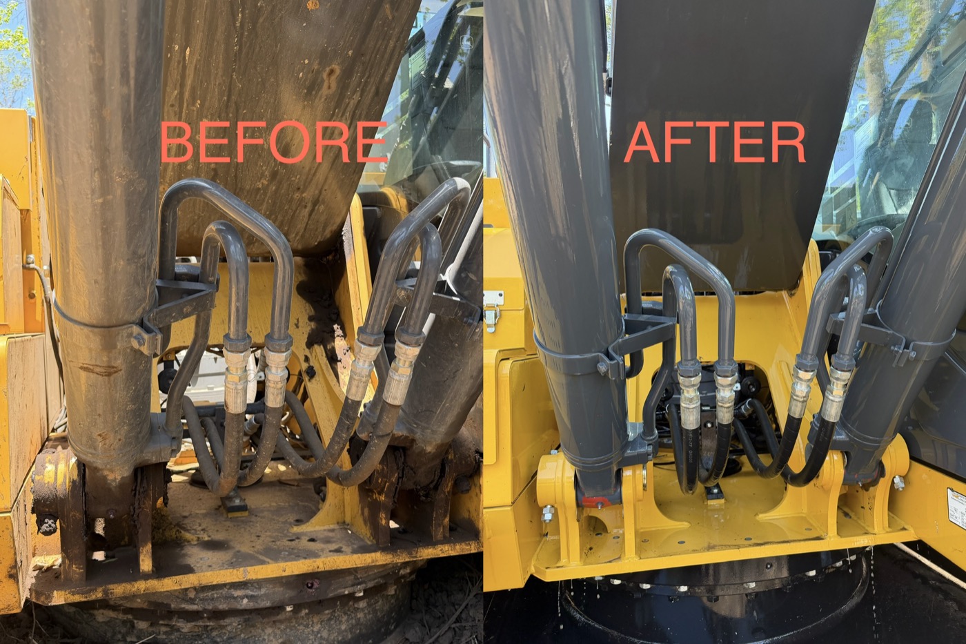 Hydraulics washed clean — before & after