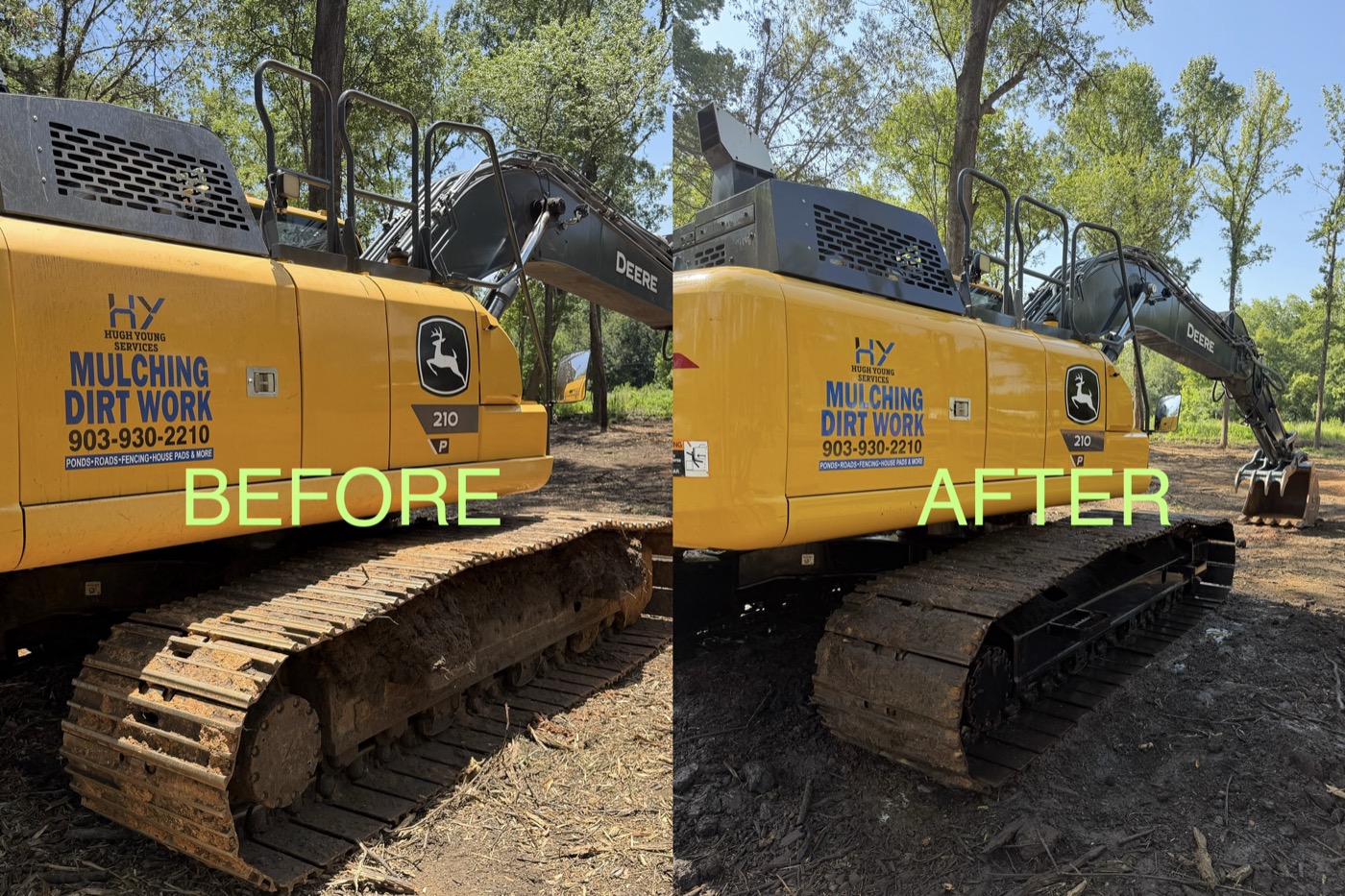 John Deere 210 excavator — before & after