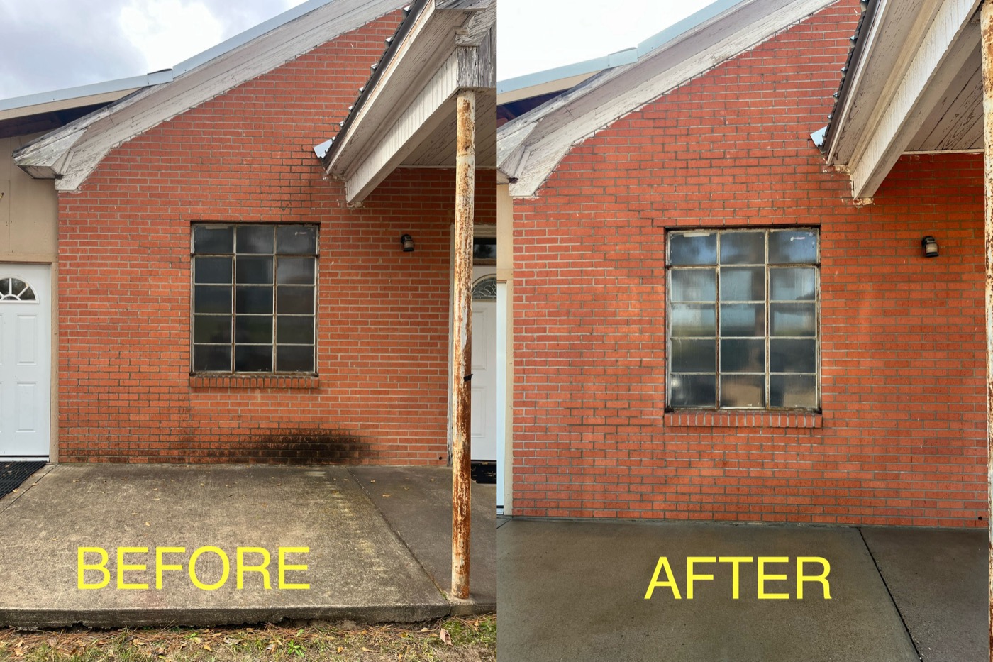 Brick building & patio — before & after