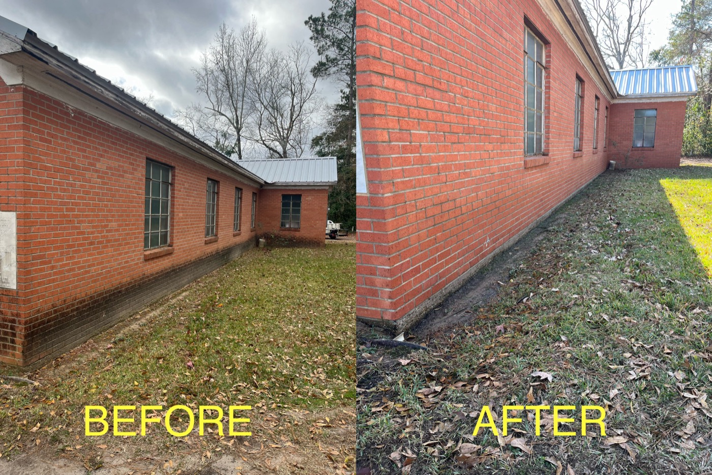 Brick building exterior — before & after