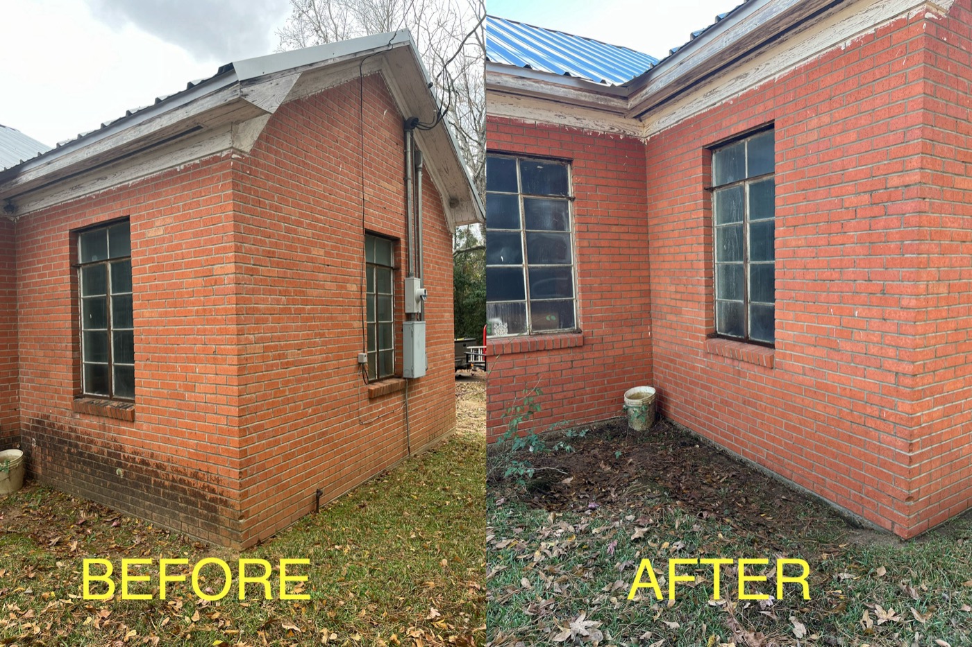 Brick building corner — before & after