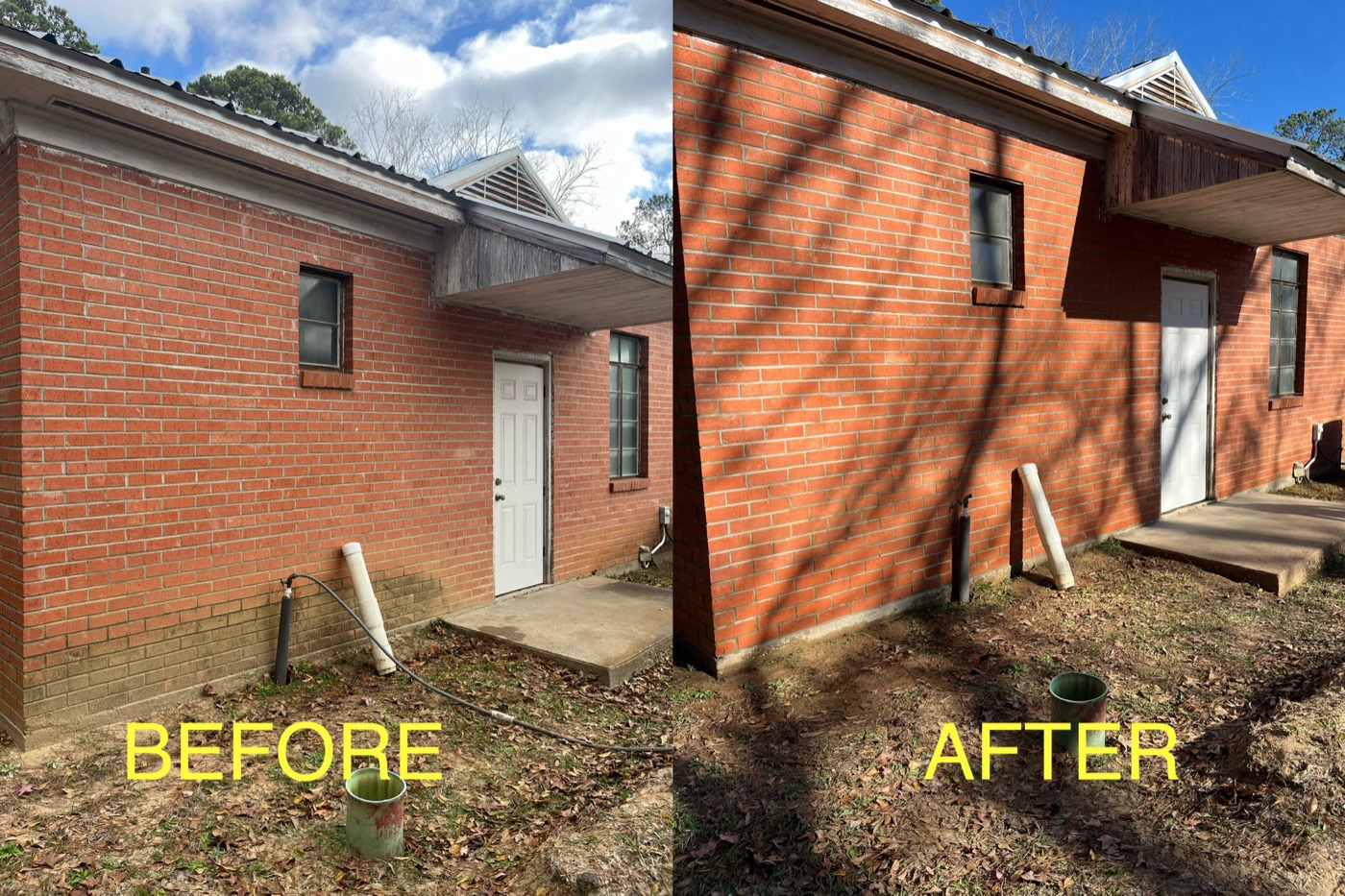 Brick building & entry — before & after